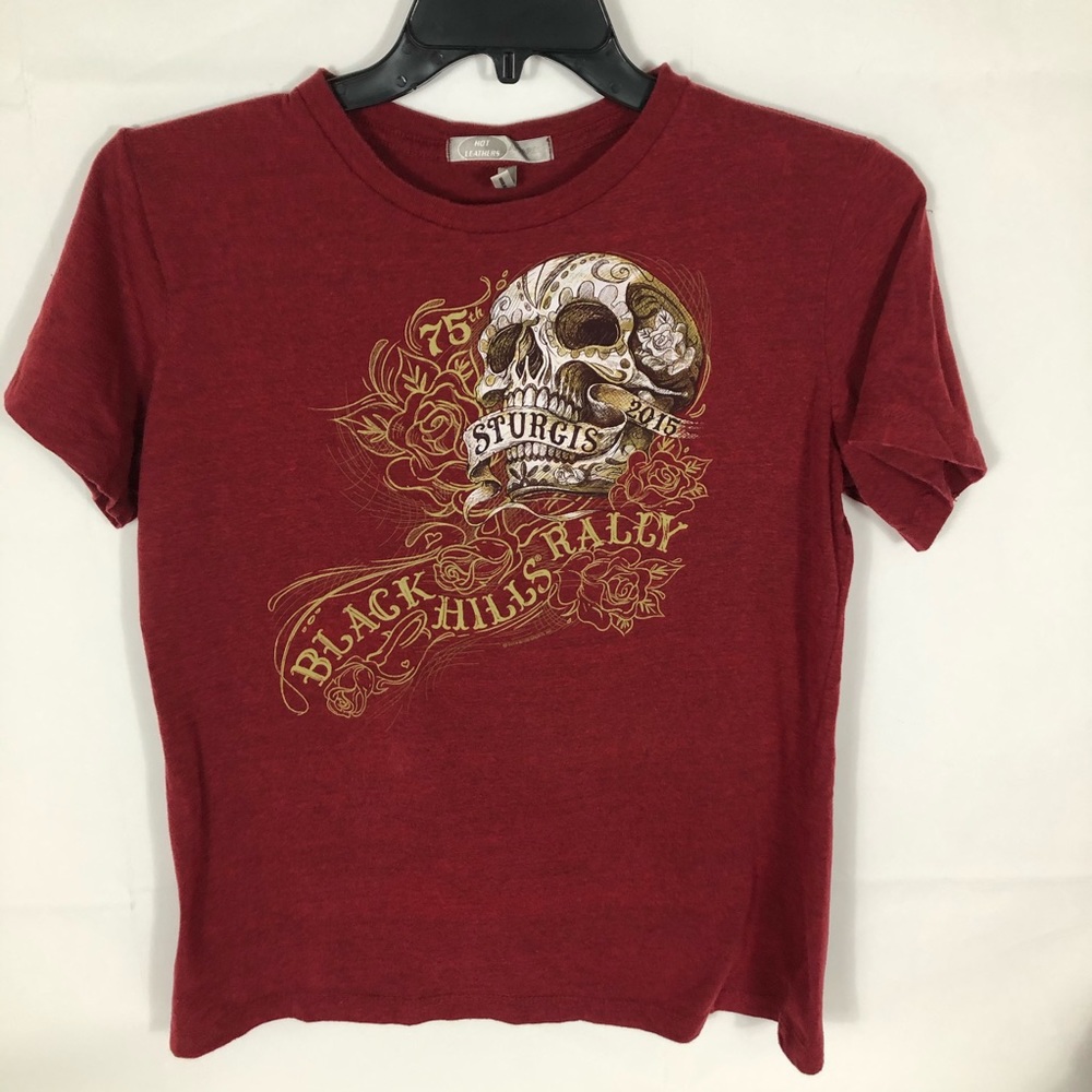 Sturgis Tshirt Womens Large Black Hills Rally 2015 Skull Roses Motorcycle Shirt
